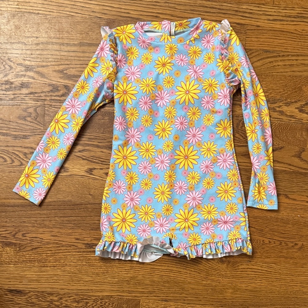 SHEIN Blue and Yellow Floral Kids Rashguard